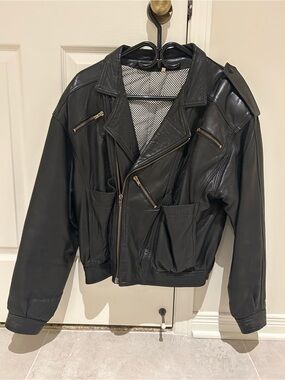 Black Vintage Leather Bomber Jacket